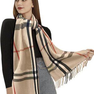 Neiman Marcus Luxury Plaid Pashmina Silky Shawl Wrap